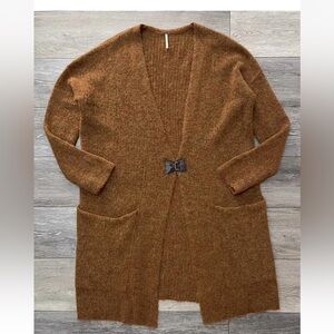 Free People Into The Sea Burnt Orange Alpaca Wool Blend Long Duster Cardigan L